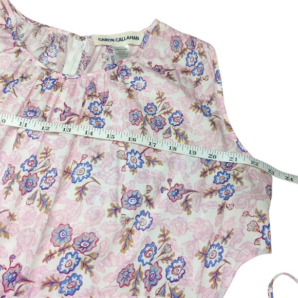 Caron Callahan Goa Pink Coral Floral Sleeveless Cotton Jumpsuit Large Cottage - Picture 12 of 16